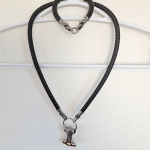 Thor's Hammer Necklace and Bracelet Set